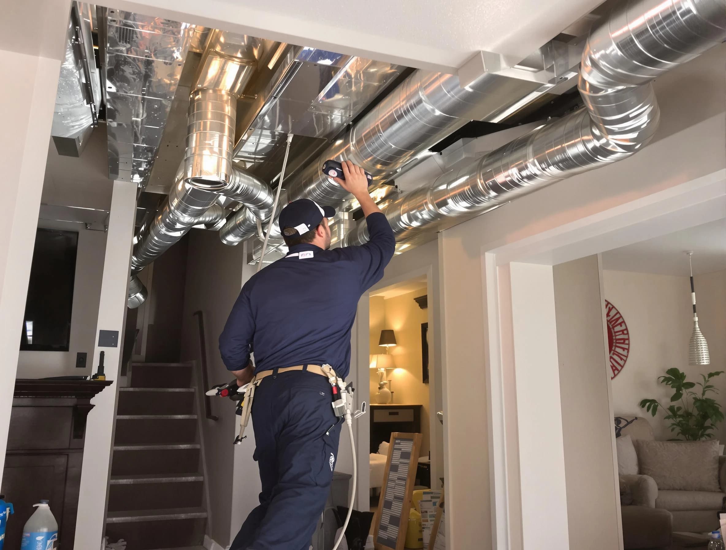 Chelsea Air Duct Cleaning expert performing specialized duct cleaning in a mobile home in Chelsea