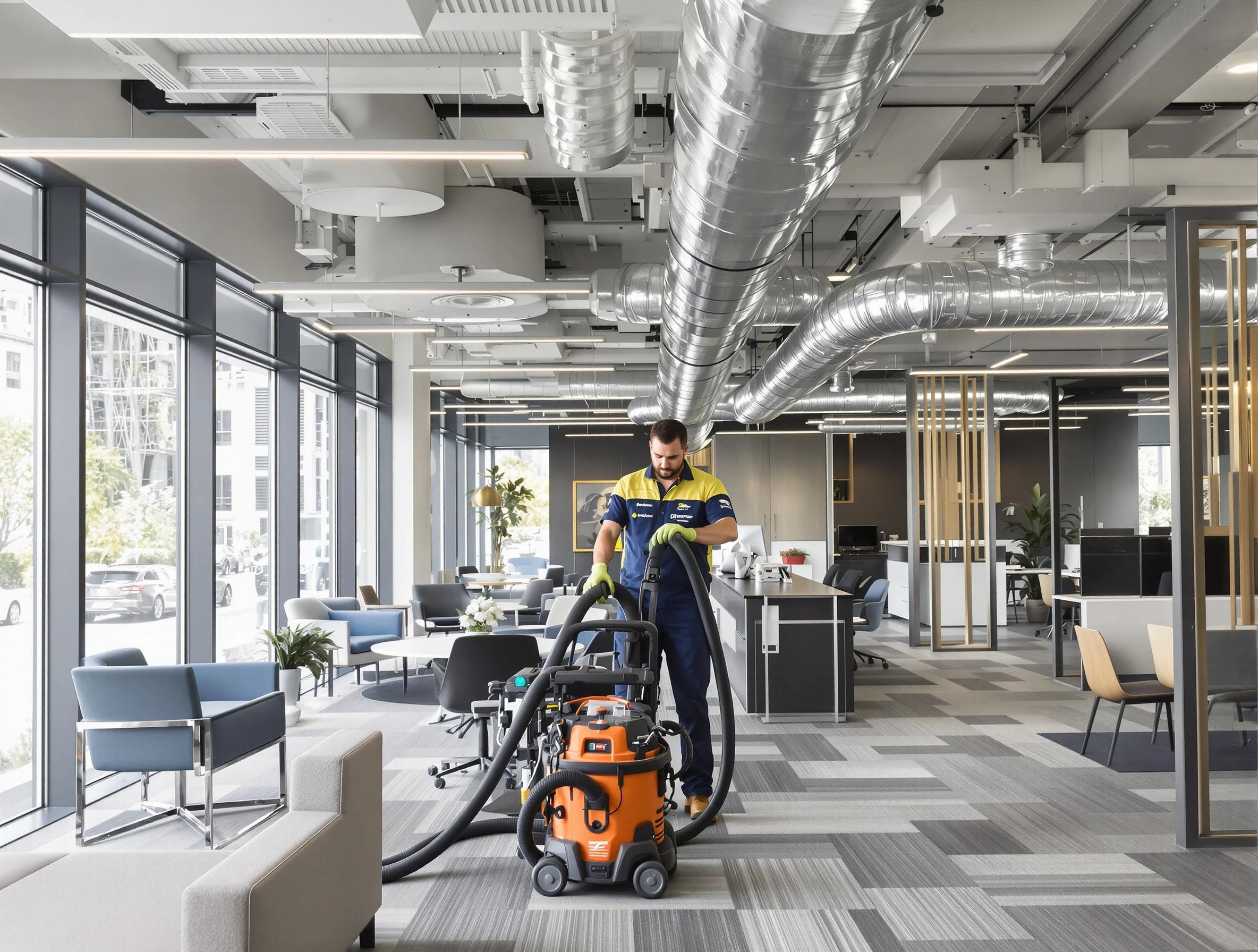 Chelsea Air Duct Cleaning team performing thorough commercial duct cleaning at a Chelsea business center